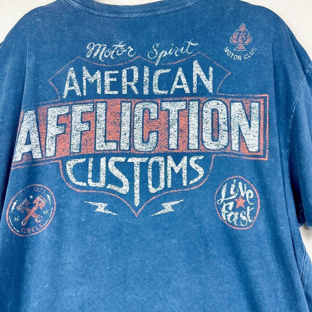 Affliction American Customs Tee Shirt Size 2XL Crewneck Blue Jesse Pinkman Y2K - Picture 5 of 6